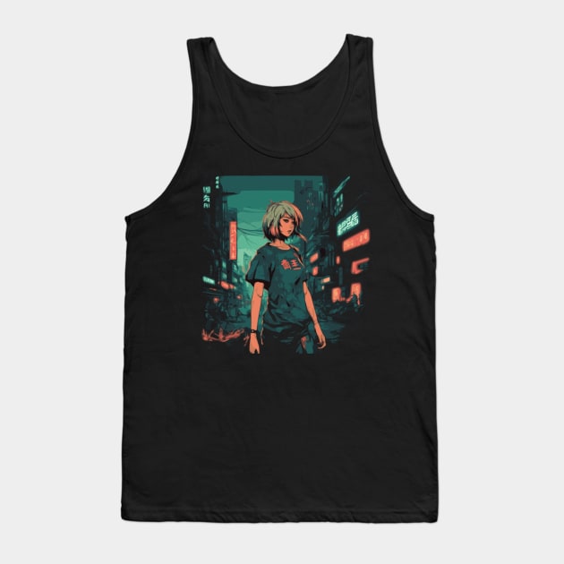 Cyberpunk Anime Aesthetic in Tokyo Japan Tank Top by Pixy Official